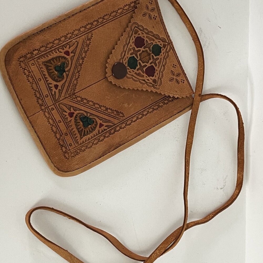 Small crossbody bag Embossed leather bag Travelers bag Passport cellphone bag - Picture 5 of 8